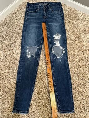 American Eagle Outfitters Dark Blue Distressed Skinny Jeans